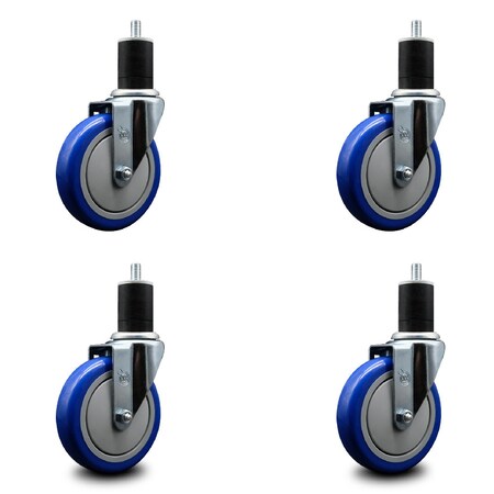Service Caster 5'' Blue Poly Wheel Swivel 1-3/4'' Expanding Stem Caster Set, 4PK SCC-EX20S514-PPUB-BLUE-134-4